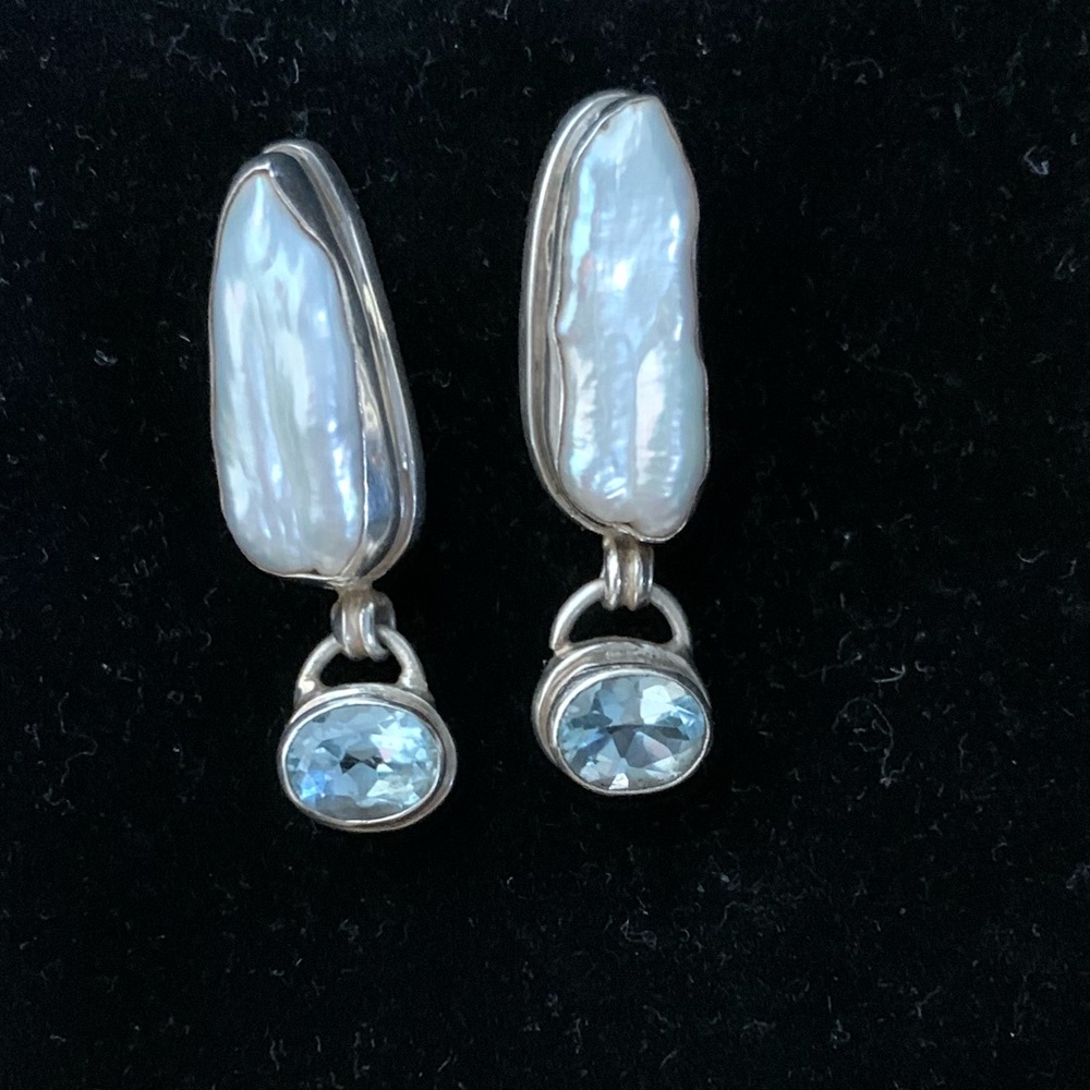 Mother of Pearl and Topaz Set in Sterling Earrings